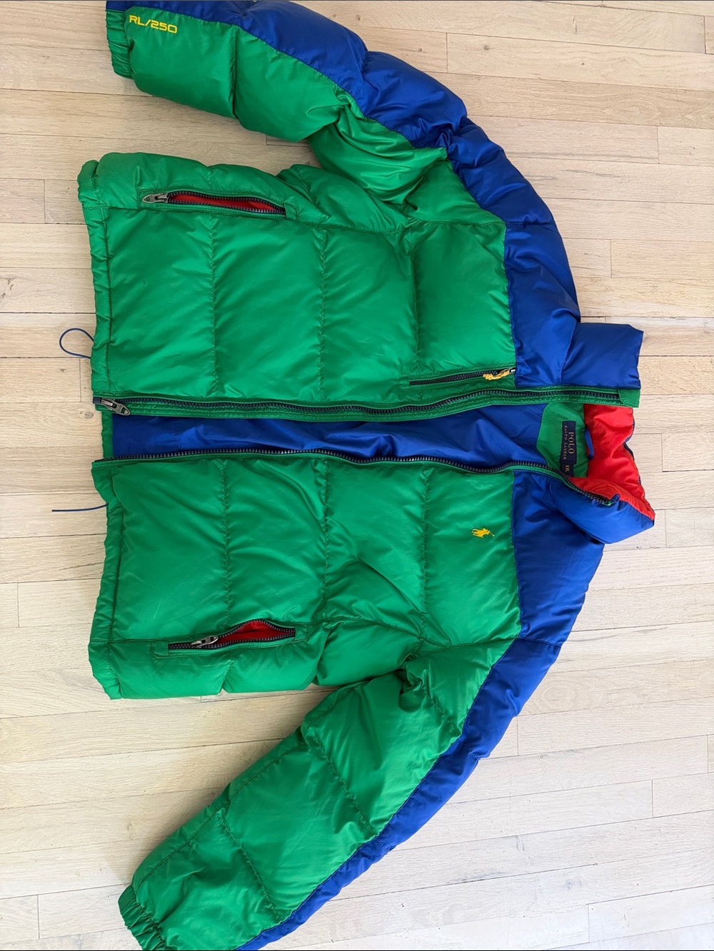 Polo by Ralph Lauren Green, Blue & Red Colorblock Puffer Jacket